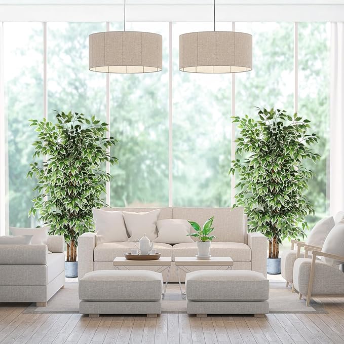 GTIDEA 2 Pcs 6ft Ficus Artificial Trees, Tall Faux Trees Indoor with Natural Trunk and Fake Silk Tree Fake Plants for Home Spring Decor Living Room Outdoor Balcony House Office (Included Dried Moss)