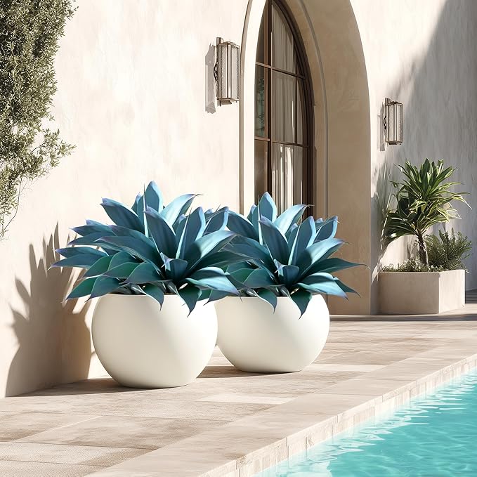 Artificial Agave Faux Agave 14.2In Fake Greenery Outdoor Artificial Plant Fake Plant for Indoor Home Decoration Plastic Plant Outdoor Decoration Front Porch Decor Simulation Plants Blue，2Pack