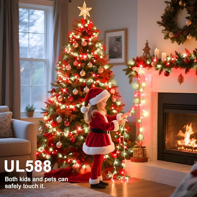 328 FT 1000 LED String Lights Outdoor Indoor, Christams String Lights Waterproof 8 Modes & Timer, Fairy Lights Plug in for Bedroom, Weeding, Patio, Party, Holiday,Christmas Decor (Red+Warm)