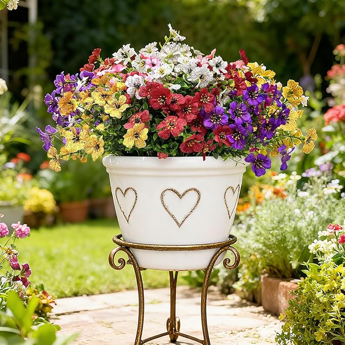 YHJZ Artificial Flowers Plants for Outdoor Indoor Garden Home Decoration Faux UV Resistant Silk Violet Flowers for Outside Planter Front Door Porch Yard Patio Window Box Home Decor(18 Bundles)