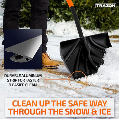 Snow Shovel Heavy Duty for Driveway with Ergonomic Handle to Use Without Backpain for Home Garage Car - Snow Shovel with 18 Inch Blade Large Capacity and 58 Inch Long Ergonomic Handle (Black)