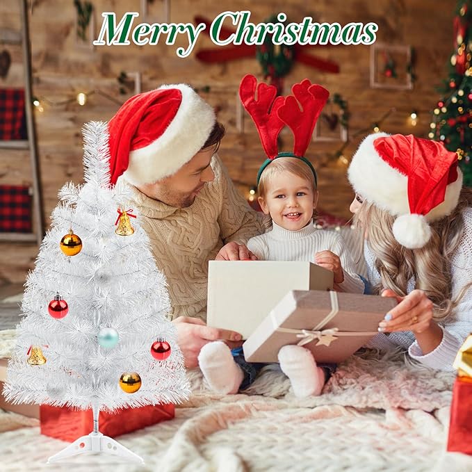 GlyinnHe 2Ft White Artificial Christmas Tree with Plastic Stand, Tabletop Christmas Tree for Indoor Outdoor Holiday Decoration