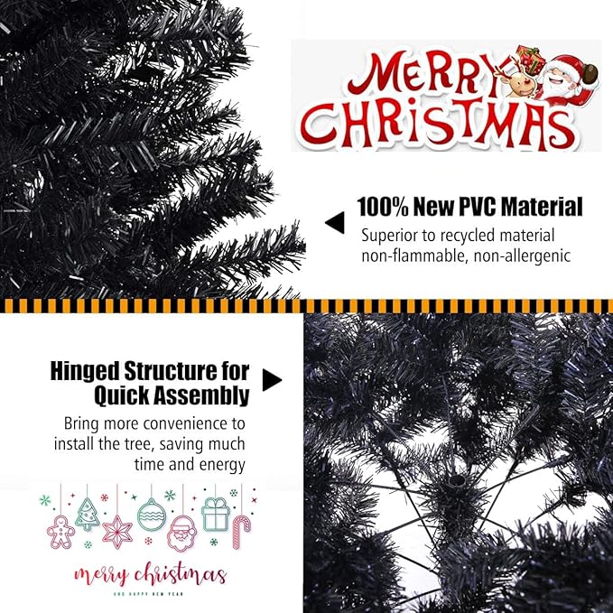 KTKDE 6ft Artificial Black Christmas Tree Outdoor Black Halloween Tree Decorations with 1005 Tips Led String Lights Pencil Christmas Tree Indoor Holiday Office Party Decorations