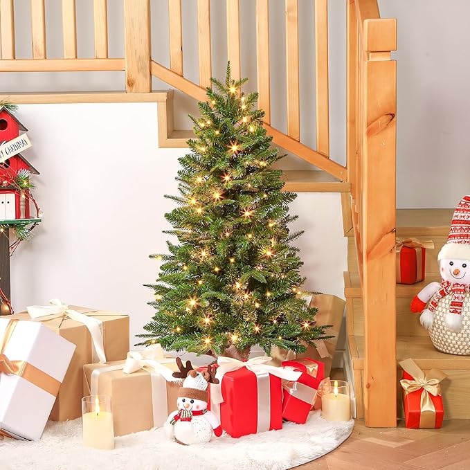 2 ft Small Mini Prelit Artificial Christmas Tree with Color LED Lights, Remote Control and Timer, Perfect PE+PVC Little Tabletop Christmas Tree for Table Top Decor, Home,Wedding, Dining Desk, 2 Foot