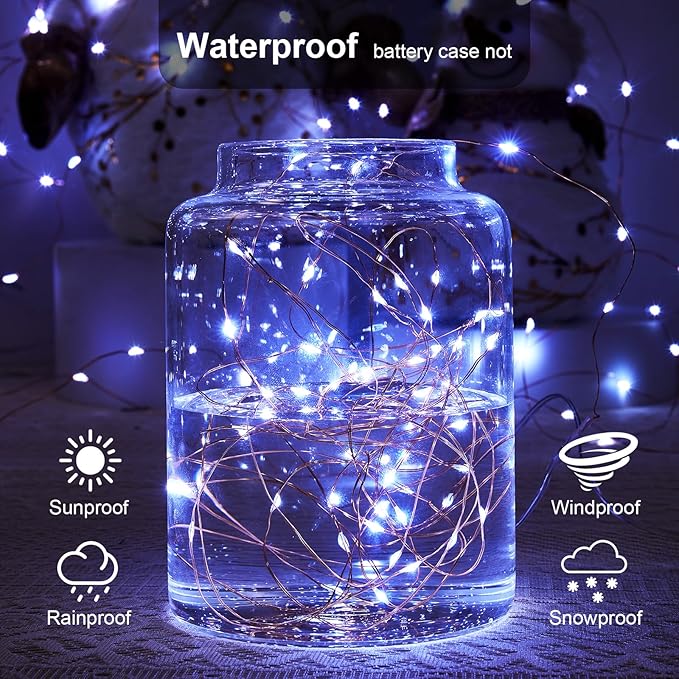 4 Pack 16.4ft Battery Operated String Lights with Timer, Cool White with Synchronized Twinkle Mode, Fairy Lights Battery Powered, 50 LEDs, Idea for Christmas Bedroom Party Wedding