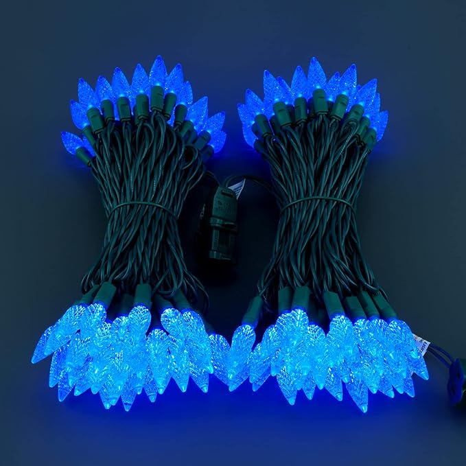 YULETIME Blue One-Piece C6 Strawberry Christmas Lights 140 Count 71 Feet, 2 Sets 70 LED 35.5 ft High Waterproof UL Certified String Light (Blue)