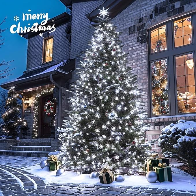 JMEXSUSS 600 LED Solar Christmas Lights Outdoor Waterproof, 206.7ft White Solar Lights Outdoor, 8 Modes White String Light for Yard Patio Tree Gardens Wedding Party Christmas Decor