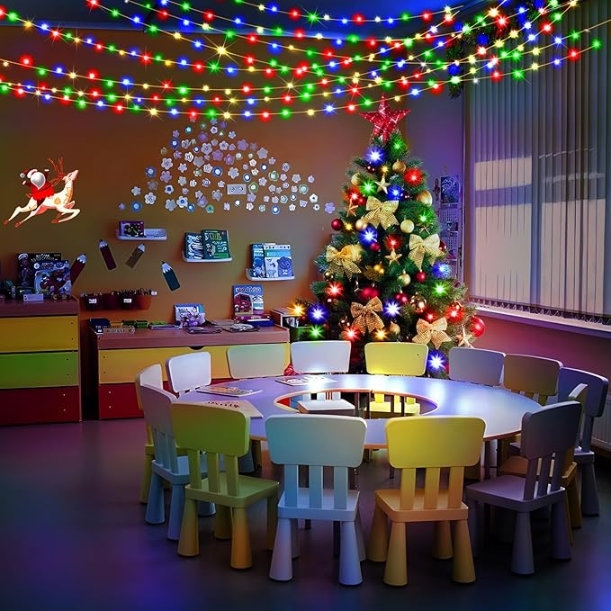 KNONEW Christmas String Lights Indoor Plug in,60FT 180LED Outdoor Waterproof Fairy Lights,8 Lighting Modes,Timer Memory Function for Bedroom Patio Balcony Party (Multicolor)