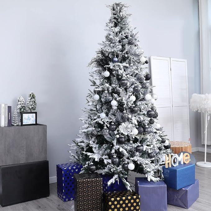 Wironlst Christmas Ball Ornaments Shatterproof Clear Large Plastic Hanging Ball Decorative Baubles Set with Stuffed Delicate Decorations (Multi-Size, Black)