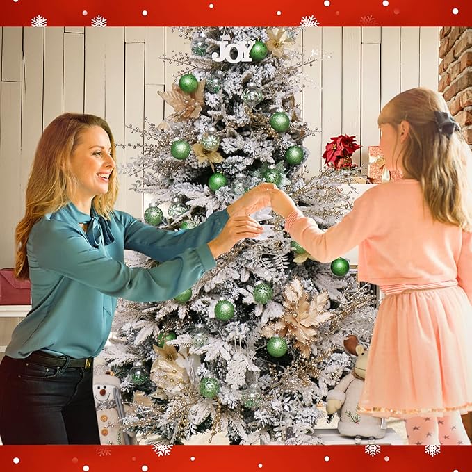 Clear Christmas Ornaments Set, 30ct 2.36inch Green Christmas Ornaments Balls for Christmas Tree Decoration Shatterproof Hanging Baubles with Stuffed Decoration for Halloween Thanksgiving Wedding Party