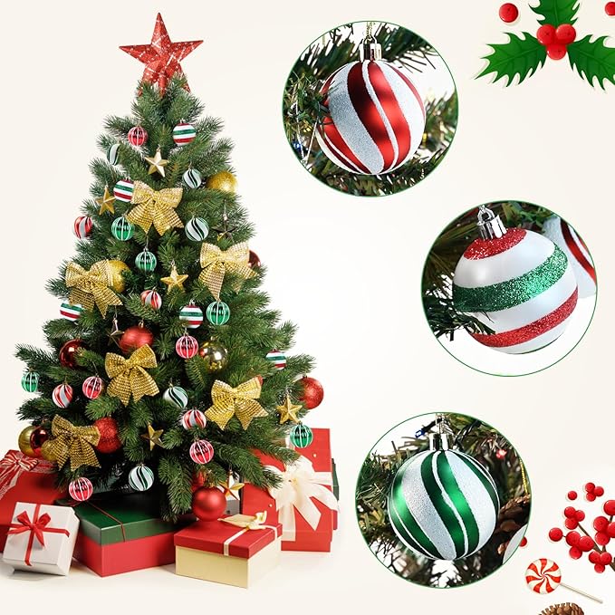 Christmas Balls Ornaments, 30Pcs Shatterproof Xmas Tree Decorations, Tree Hanging Ball Muti-Color Christmas Ball Ornament Set for Party Decoration Perfect Super Bulbs