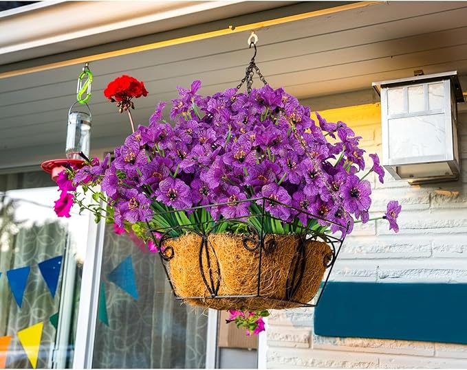 AmyHomie 20 Bundles Artificial Flowers for Outdoor Outside Spring Summer Decoration UV Resistant Faux Flowers No Fade Fake Plastic Plants Garden Porch Window Box Decorating (Purple)