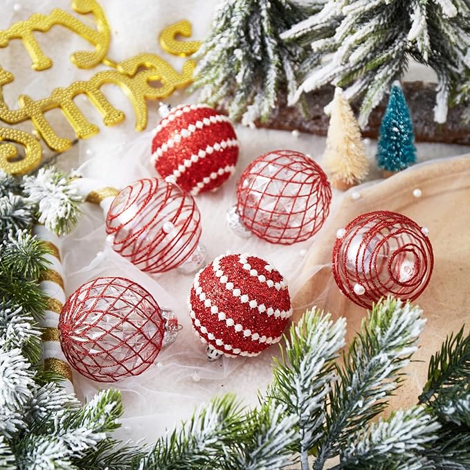 12CT Christmas Ball Ornaments Red Shatterproof Clear Large Plastic Christmas Tree Decoration, Delicate Hanging Ornaments for Xmas Party, Wedding, Holiday and Home Décor(70mm/2.76")