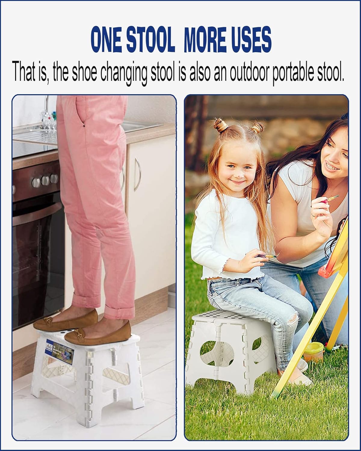 ACKO Folding Step Stool Foldable Step Stools for Kids, 11 Inch Foot Stool Black Plastic Step Stool with Portable Handle Small Stool Hold up to 300lbs for Bathroom, Kitchen White