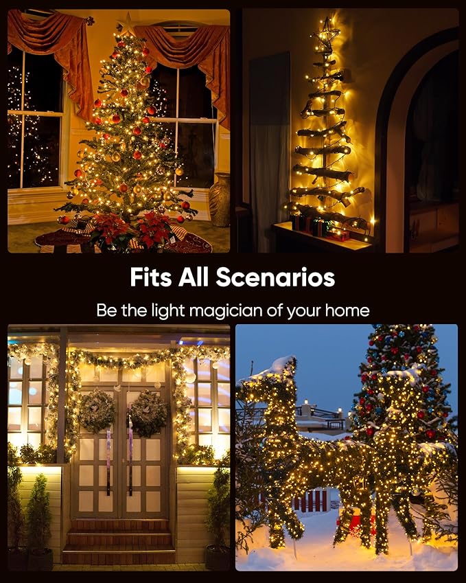 ULG Christmas Tree Lights, 300 LED 110FT Waterproof Christmas String Lights with 8 Modes for Indoor/Outdoor Xmas Tree Decor, Bubble LED Warm White, Adapter Included