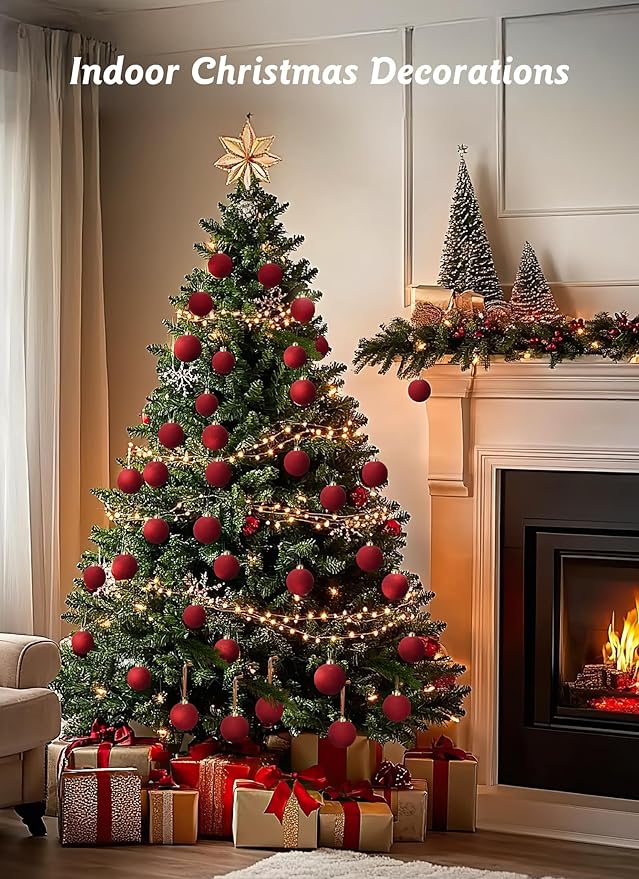 Brightown 15 Pcs Beige Velvet Christmas Balls, 3.15 Inch Velvet Ornaments for Christmas Tree, Christma Tree Flocked Ornaments Balls for Family Holiday Wedding Party Xmas Hanging Decoration