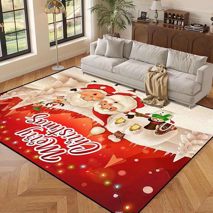 5' X 7' Christmas Area Rug for Bedroom & Living Room - Non-Slip, Washable, Decorative Throw Rug