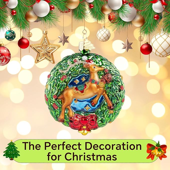 Reindeer Christmas Tree Ornaments,Blown Glass Christmas Ornaments, Wreath Collection Hanging Ornaments,Glass Home Decorations for Animal Lovers Holiday Party Daily Gifts
