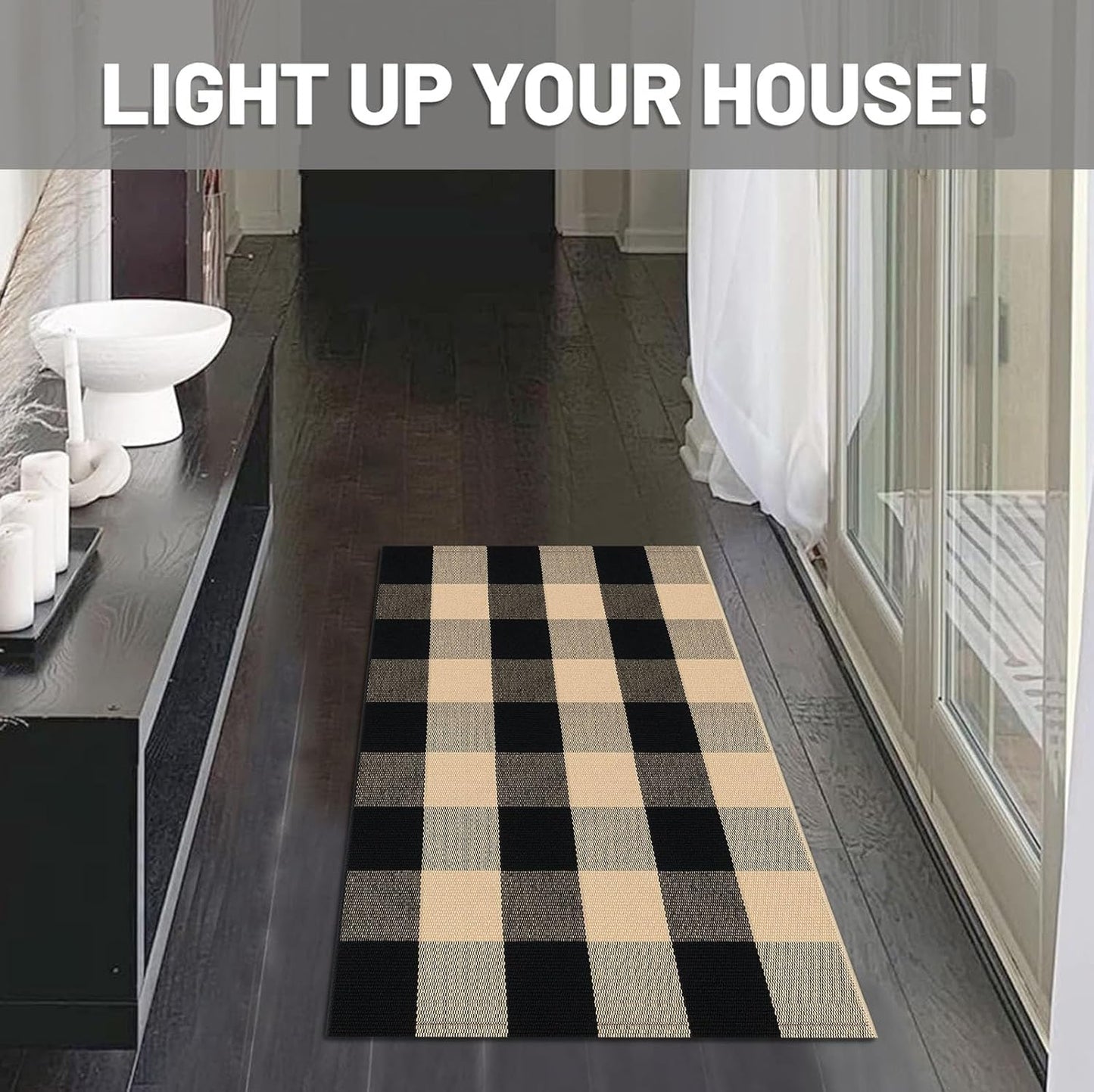 IOHOUZE Buffalo Plaid Checkered Rug 2x3 Ft Front Door Mats, Washable Area Rugs for Front Porch Welcome Mats Indoor Outdoor, Entryway Door Rug for Entryway, Home Entrance, Tan Black