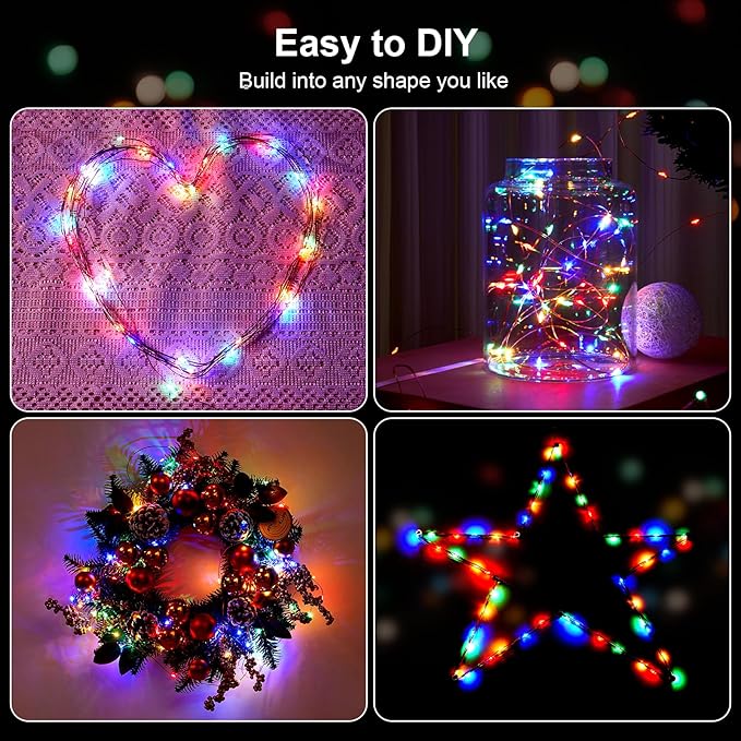 4 Pack 16.4ft Battery Operated String Lights with Timer, Multi Color with Synchronized Twinkle Mode, Fairy Lights Battery Powered, 50 LED, Idea for Christmas Bedroom Party Wedding