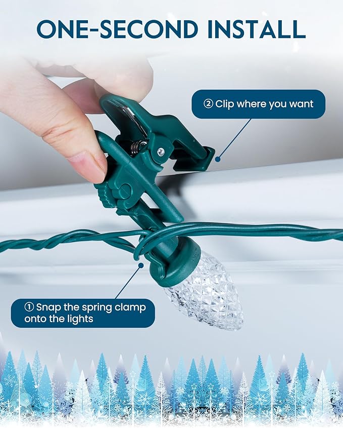 C9 LED Christmas Lights Outdoor with 100 Spring Clips, 81FT 100 LED C9 String Lights Waterproof Connectable Commercial Grade for Outside Roofline Patio House Yard Windows Christmas Decor, Red White