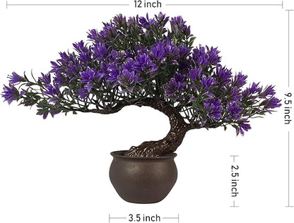 Artificial Bonsai Tree - Fake Plants for Home Decor, Bookshelf Coffee Table Office Desk Bathroom Farmhouse Indoor Decor, 9.5" Tall, Purple