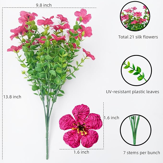 20 Bundles Artificial Flowers for Outdoors – UV Resistant Artificial Plants Outdoor, Realistic Silk Fake Flowers No Fade, for Porch, Garden, Patio, Planter