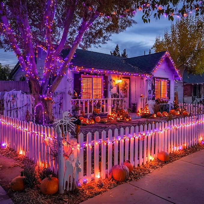 JMEXSUSS 600 LED Orange and Purple Solar Halloween Lights, 206.7ft Solar String Lights Outdoor Waterproof, 8 Modes String Light for Outside Christmas Tree Patio Yard Garden Halloween Decorations
