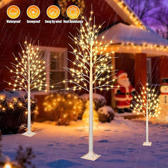 iBaycon 8FT Christmas Birch Tree Lights, Lighted Birch Tree LED Artificial Trees with 8 Modes Timer, Prelit Light Up Trees for Indoor and Outdoor Party Holiday Christmas Decorations