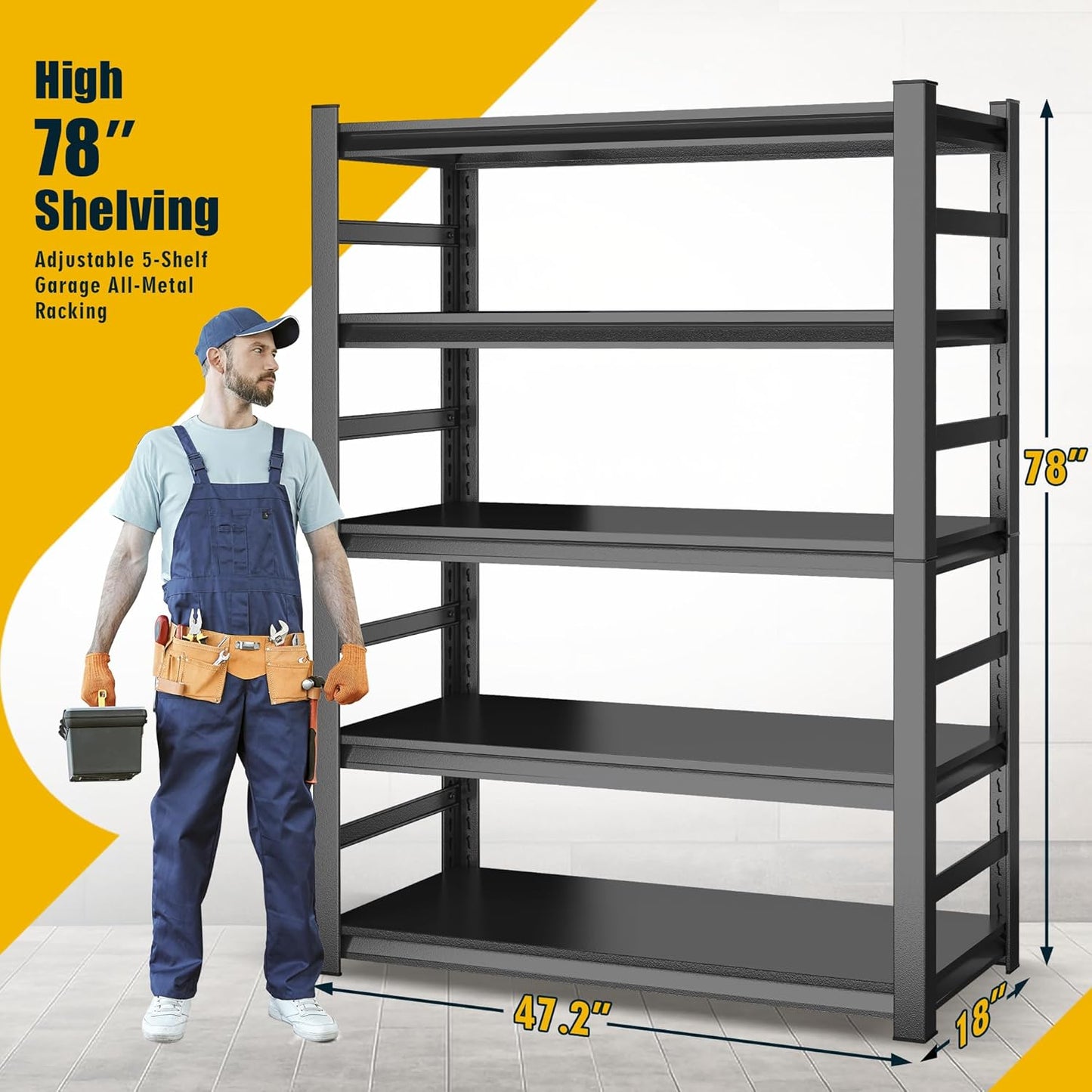 78" H,Metal Garage Shelving Heavy Duty 5-Tier Adjustable Storage Shelves Easy to Assemble, Garage Organization with 4500lbs Capacity,Shelving Racks for Storage,Ideal for Garage,Basement,Warehouse