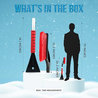 EcoNour 27" Aluminum Car Snow Scraper and Brush (Orange, Red & Blue) | Weaved Bristle Head with Metal Body Ice Scraper for Car Windshield | Tough Ice Scraper with Foam Grip Winter Accessory | 3 Pack