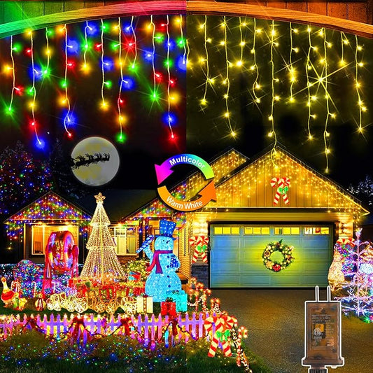 Color Changing Christmas Lights, 11 Modes 49FT 480 LED Ice Lights for Outside with 90 Drops, Timer Memory Waterproof Warm White to Multicolor Ice String Lights for Christmas Eaves Party Decorations