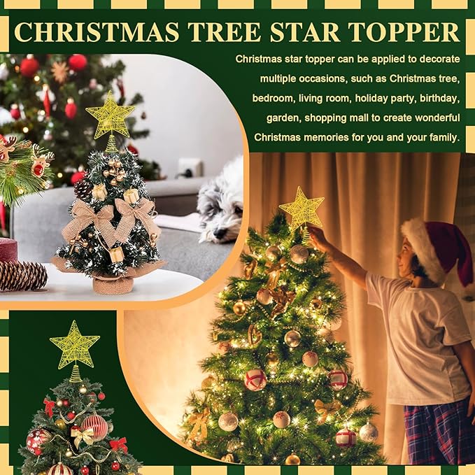 Christmas Tree Topper, 10" Glittering Xmas Star Treetop for Holiday Indoor Ornament Christmas Tree Decoration(Gold)