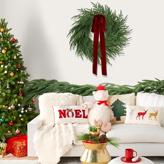 Faux Norfolk Pine Christmas Garland – Real Touch Greenery Artificial Cedar Christmas Garland for Fireplace Mantel, Staircase, Door Frame, Holiday Indoor Winter Décor (5FT)