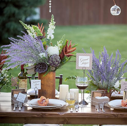 Ouddy Decor 24 Bundles Artificial Lavender Fake Flowers Faux Plastic Plants for Home Wedding Kitchen Garden Patio Window Box Office Table Centerpieces Indoor Outdoor Decor, Gray Purple