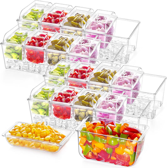 Lifewit 4 Pack Ice Chilled Condiment Caddy with 5 Containers(2.5 cup), Condiment Server with Separate Lids, Serving Tray Platter for Bar Accessories, Fruit, Salad, Taco, Party Garnish