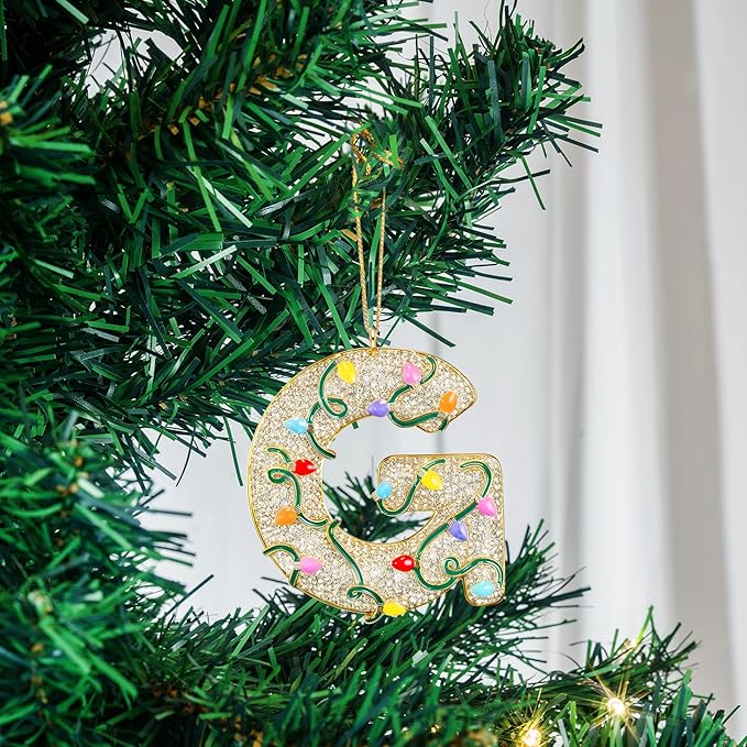 2025 Christmas Initial Ornaments,Letter G Ornaments for Xmas Tree,Hanging Christmas Ornament Gift for Mother Friends Sister Wife Grandma Women Men