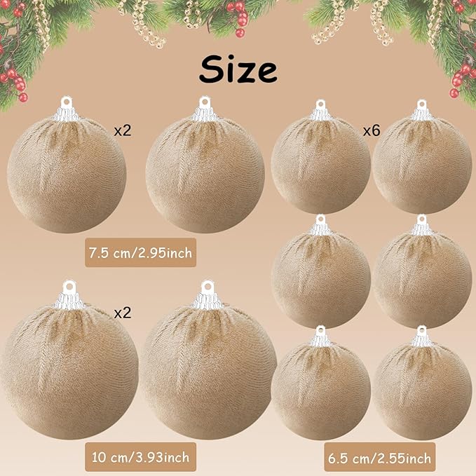 Gresorth Decoration DIY Christmas Tree Velvet Hanging Fabric Wrapped Ball Bulk Handmade Sphere Ornament House Cabinet Table Kitchen Khaki 10pcs