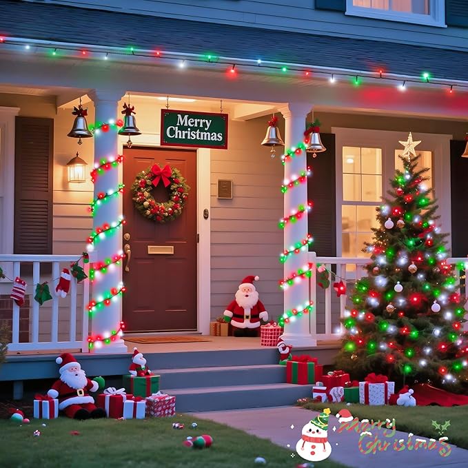 JMEXSUSS 500 LED Red White and Green Christmas Lights, 173ft Christmas Tree Lights Outdoor Waterproof, 8 Modes Twinkle String Lights for House Xmas Tree Party Holiday Decor