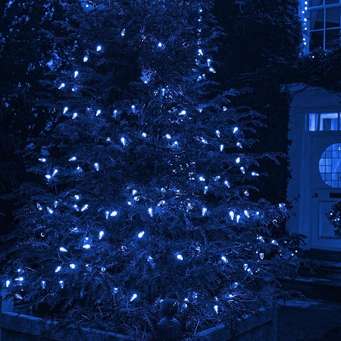 Dazzle Bright 100 LED C6 33 FT Waterproof Connectable Green Wire Fairy Lights, 8 Modes Christmas String Lights for Indoor Outdoor Home Garden Yard Xmas Tree Decorations (Blue)