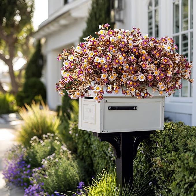 Artificial Daisy Flowers for Outdoor 16 Bundles Faux Daisy Flower UV Resistant No Fade Floral for Home Indoor Outside Garden Porch Window Box Balcony Yard Porch Fall Decor (Purple)