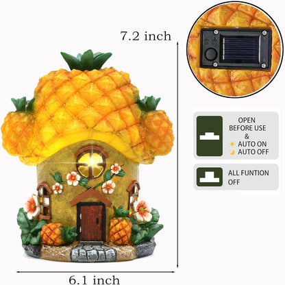 Solar Fairy Garden Houses - Fairy Garden Accessories Pineapple Houses for Outside Porch Backyard Yard Lawn Flower Bed Decor
