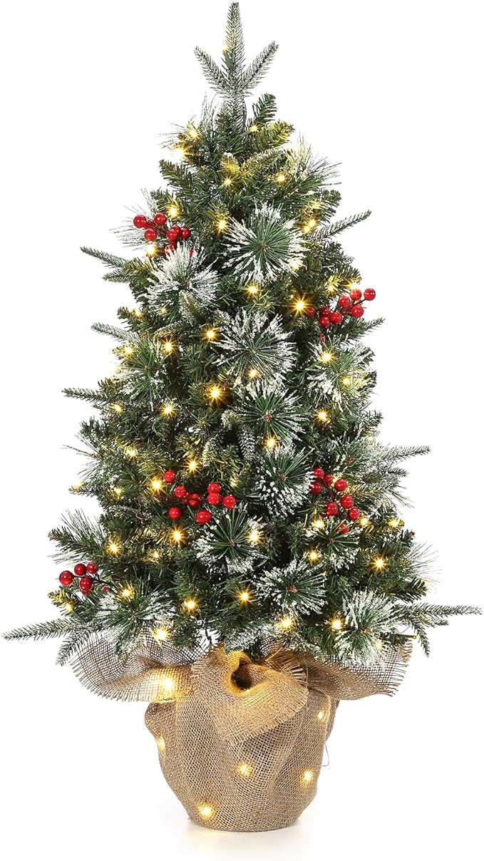 GarveeHome 3 ft Artificial Christmas Tree with 78 Warm White Lights, Pre-Lit Artificial Mini Xmas Tree with 8 Mode & Cloth Bag Base, Table Top Christmas Tree for Home, Office, Party Decoration，1 Pack