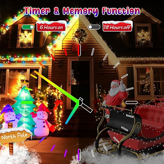 Hezbjiti 403FT 1000LED Color Changing Christmas Lights Outdoor, 11 Modes String Lights IP44 Waterproof Fairy Lights for Party Wedding Tree Decorations (Warm White and Multicolor, Green Wire)