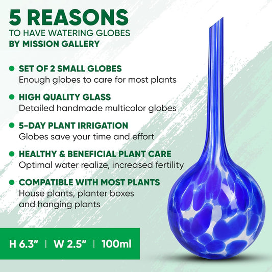 Plant Watering Globes Set of 2 - Small Self Watering Globes for Indoor & Outdoor Plants - Multicolored, Automatic, Glass Watering Bulbs for Daily Use, Plant Watering Devices