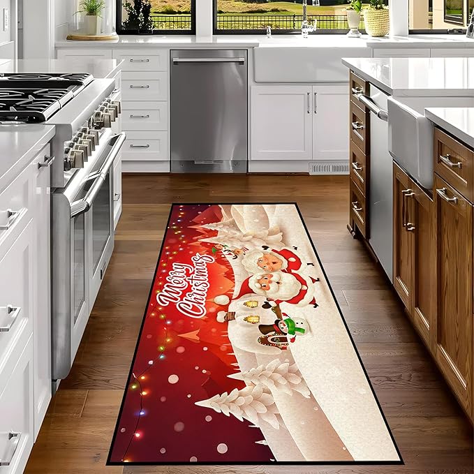 Christmas Rug Merry Xmas Door Mat Non-Slip Indoor Outdoor Front Door Doormat Living Room Bedroom Entrance Rug Happy Xmas Home Festive Decoration,79" X 39"