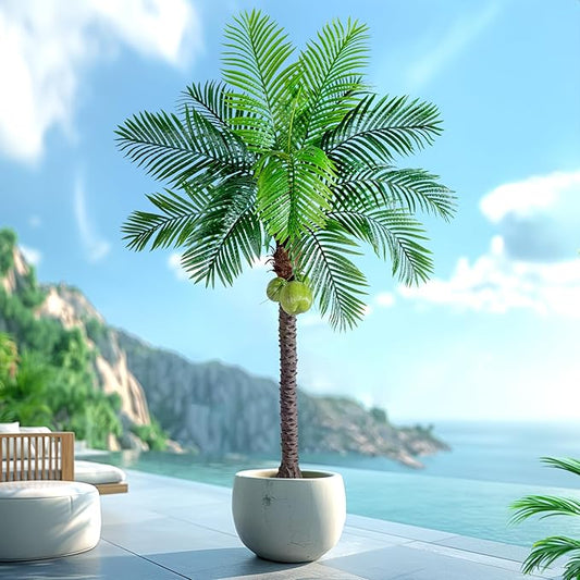 7.2FT Artificial Phoenix Palm Tree with Coconut Fruit Artificial Plants Indoor Outdoor Large Faux Coconut Palm Tree Tropical Fake Palm Plant for Modern Farmhouse Yard Outside Patio Poolside