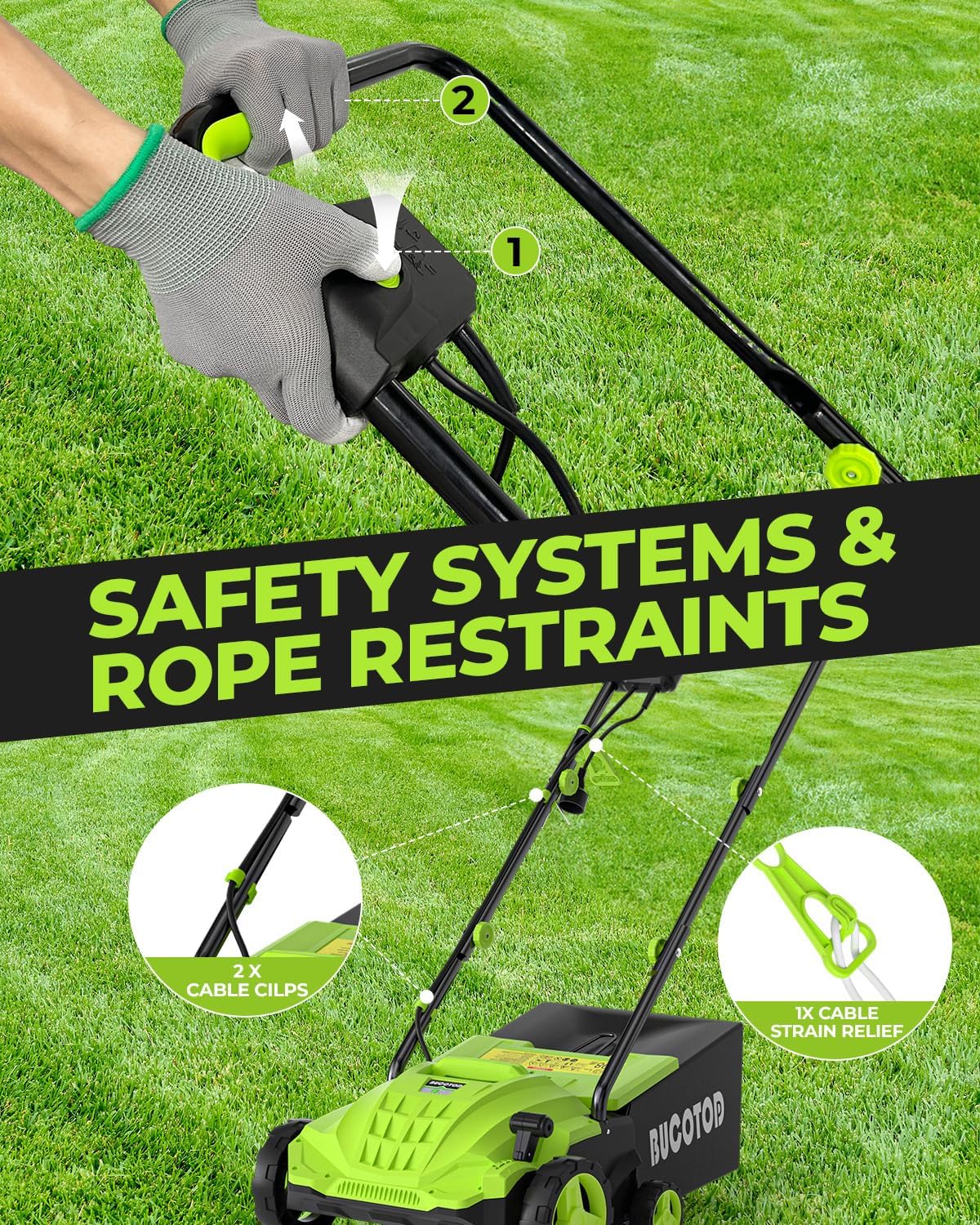 2-in-1 Electric Dethatcher and Scarifier, 13-Inch Raking & Scarifying, Turf Dethatcher & with 4-Position Height Adjustment, 14.5 gal Removable Thatch Bag for Lawn Health