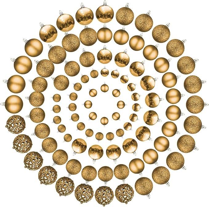 100-Pack Christmas Ball Ornaments for Tree,Shatterproof Plastic Holiday Baubles Set in Assorted Sizes and Finishes, Christmas Tree Decorations for Home, Office, Party, Indoor Outdoor Use