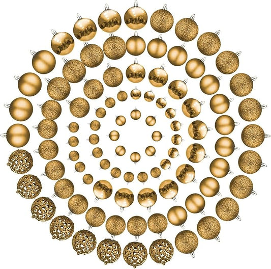 100-Pack Christmas Ball Ornaments for Tree,Shatterproof Plastic Holiday Baubles Set in Assorted Sizes and Finishes, Christmas Tree Decorations for Home, Office, Party, Indoor Outdoor Use